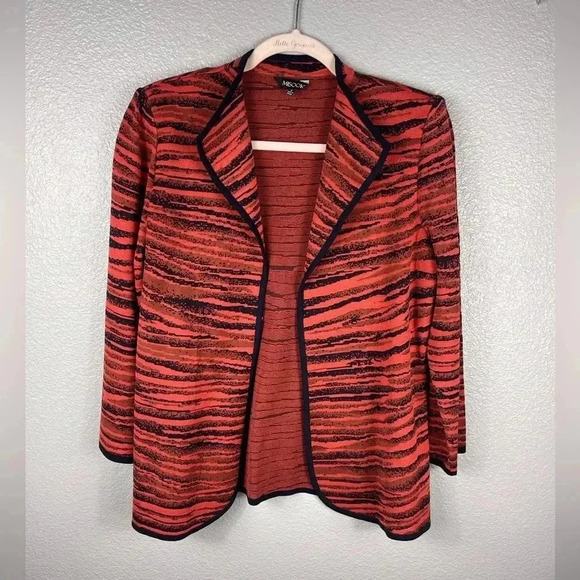 MISOOK Orange Open Front Blazer Cardigan Jacket Womens S Shoulder Pads - Picture 1 of 8